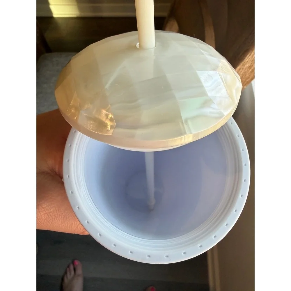 Starbucks‎ 24oz Venti White Pearl Faceted Tumbler Cold Cup Dome Lid Straw Coffee